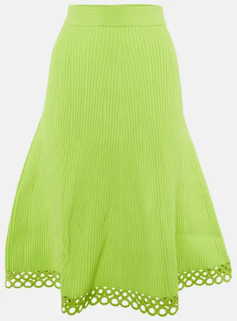 Jonathan Simkhai Lime Green Ribbed A-line Midi Skirt XS