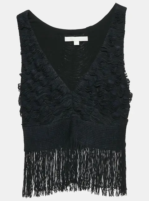 Jonathan Simkhai Black Jersey Fringed Sleeveless Top XS