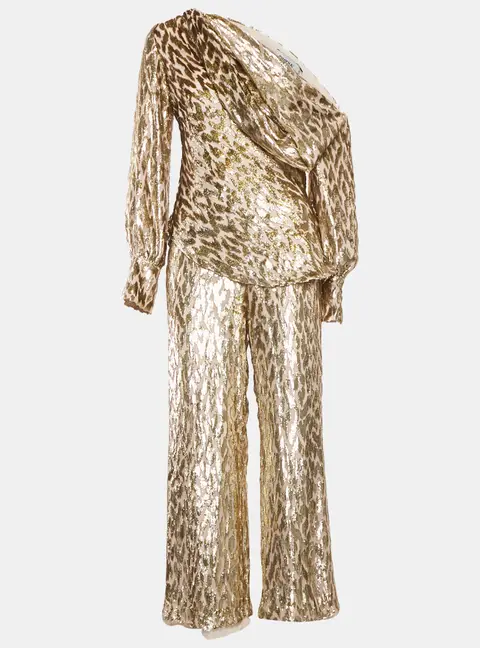 Jonathan Simkhai Gold Silk and Lurex Top and Pants Set S/XS