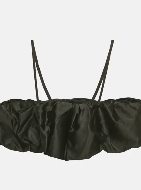 Jonathan Simkhai Black Taffeta Ruffled Leonora Corset Top S