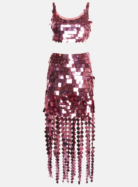 Jonathan Simkhai Pink Sequin Ronette Bralette and Lucee Skirt Suit XS