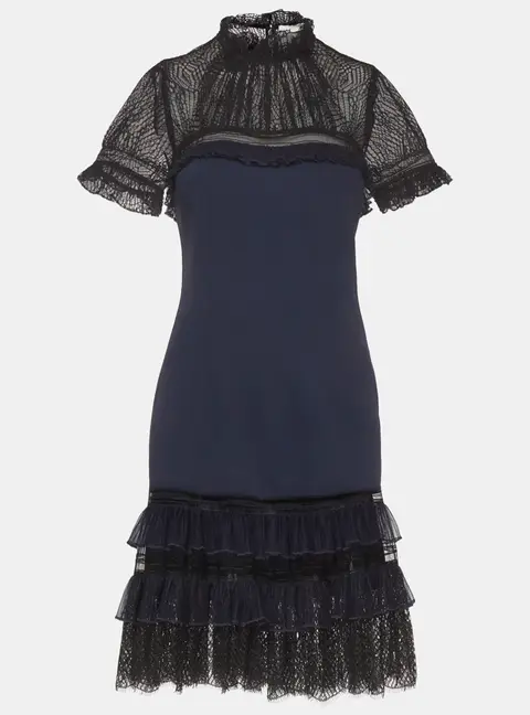 Jonathan Simkhai Blue Tulle and Crepe Mini Dress S