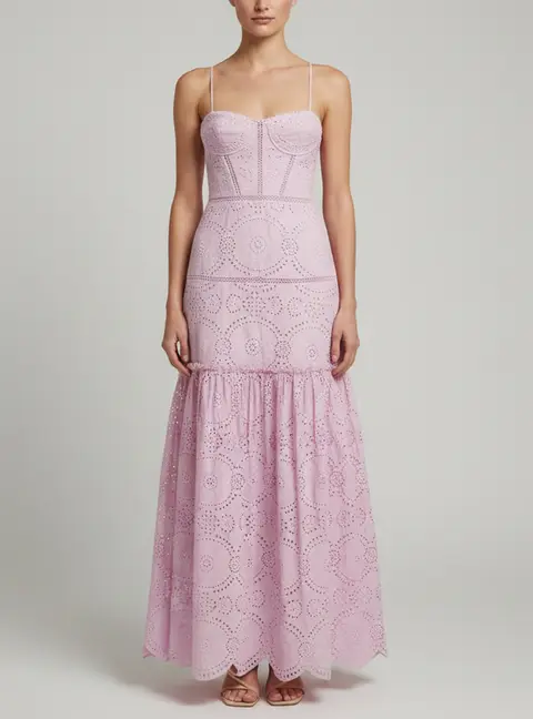 Jonathan Simkhai Purple Broderie Anglaise Bustier Juliette Maxi Dress XS
