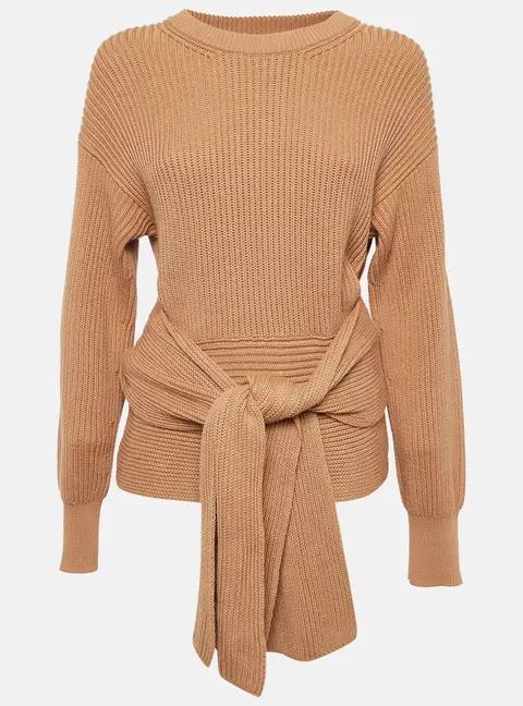 Joseph Brown Rib Knit Tie-Up Detail Sweater S