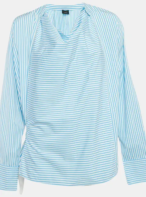 Joseph Blue Candy Stripe Cotton Arran Wrap Blouse M
