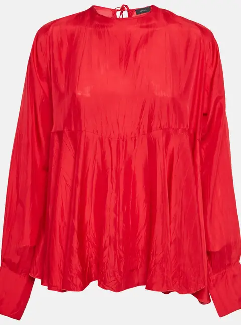 Joseph Red Crinkle Silk Loose Fit Blouse M