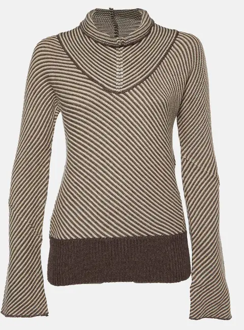 Joseph Brown/Cream Wool Blend High Neck Sweater S
