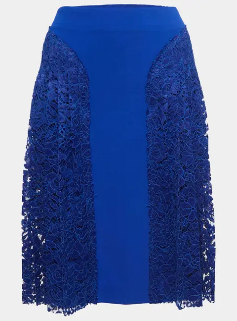 Joseph Blue Crepe & Lace Trim Detail Pleated Short Skirt M