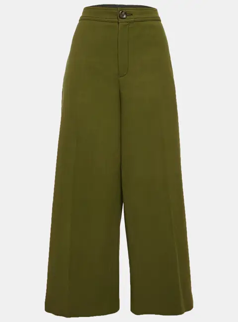 Joseph Green Wool Gabardine Wide-Leg Trousers L
