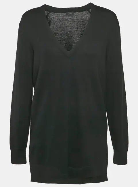 Joseph Black Wool V-Neck Long Sleeve Tunic Sweater M