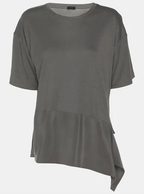 Joseph Grey Lyocell Silk Ruffle Detail T-Shirt M