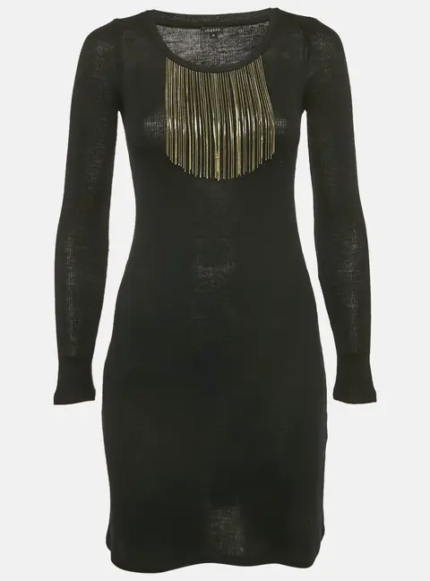 Joseph Black Wool Knit Neck Detail Mini Dress S
