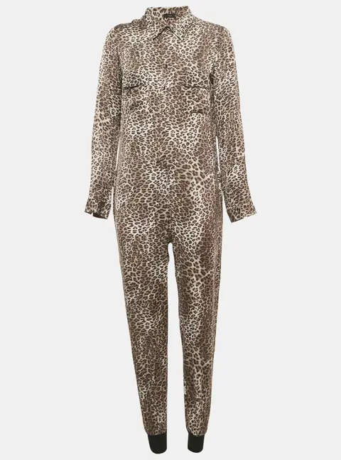 Joseph Grey Animal Print Silk Button Front Jumpsuit M