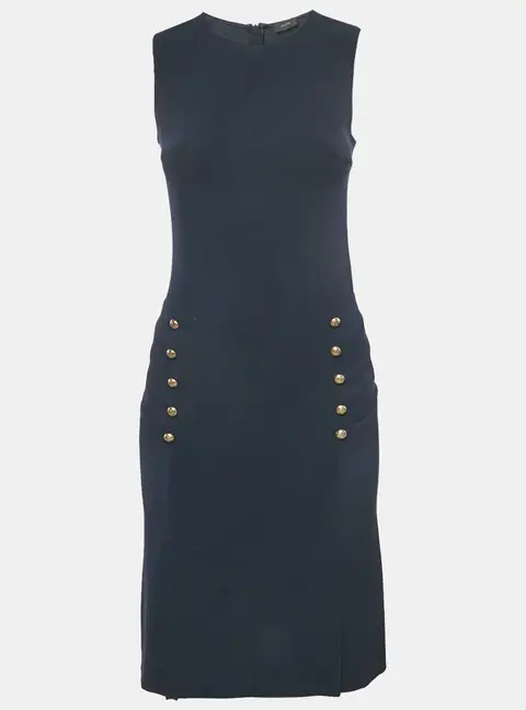 Joseph Navy Blue Stretch Crepe Button Detail Sleeveless Short Dress S