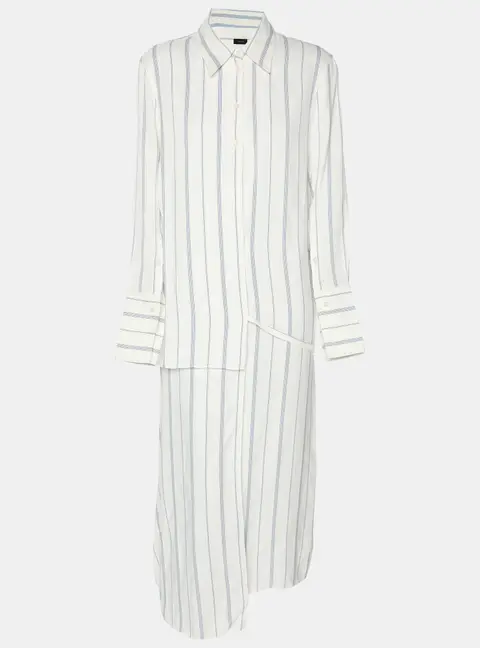 Joseph White/Blue Striped Viscose Midi Dress S