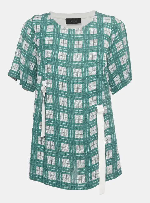 Joseph Green /White Checkered Cotton & Crepe Belt Detail T-Shirt L