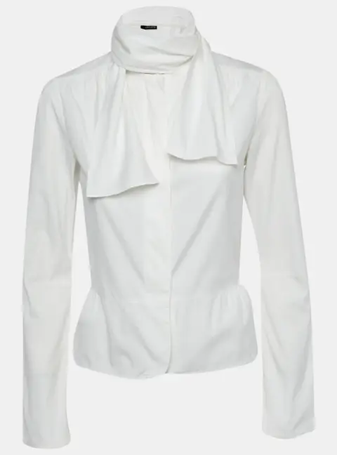 Joseph White Cotton Neck Tie Detail Shirt M