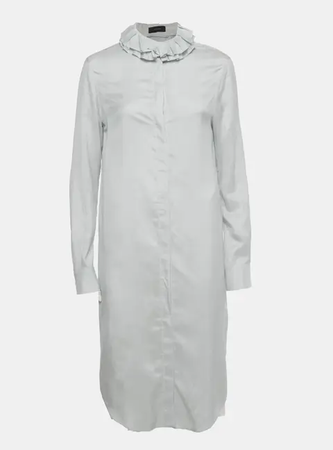 Joseph White Striped Silk Ruffle Neck Shirt Dress M