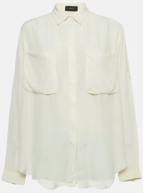 Joseph Off-White Crepe Long Sleeve Joanna Shirt M