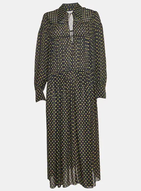 Joseph Navy Blue/Yellow Polka Dot Print Silk Midi Dress L