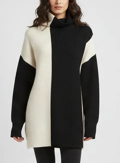 Joseph White/Black Knit Long Sleeve Turtleneck Sweater L