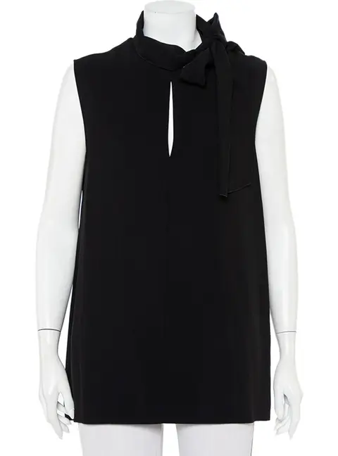 Joseph Black Crepe Neck Tie Detail Sleeveless Noon Top L