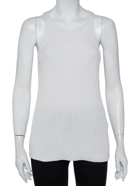 Joseph White Cable Knit Cotton Racer Back Detail Tank Top XS