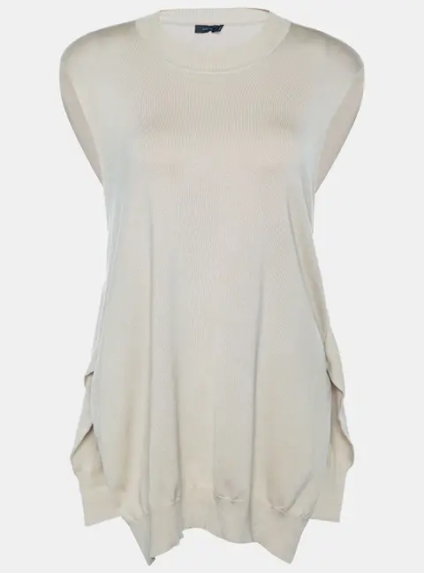 Joseph Beige Wool Knit Cross Back Detail High Low Hem Sleeveless Sweater L