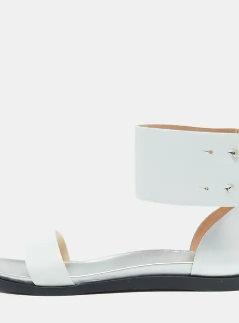 Joseph White/Silver Leather Ankle Strap Flat Sandals Size 40