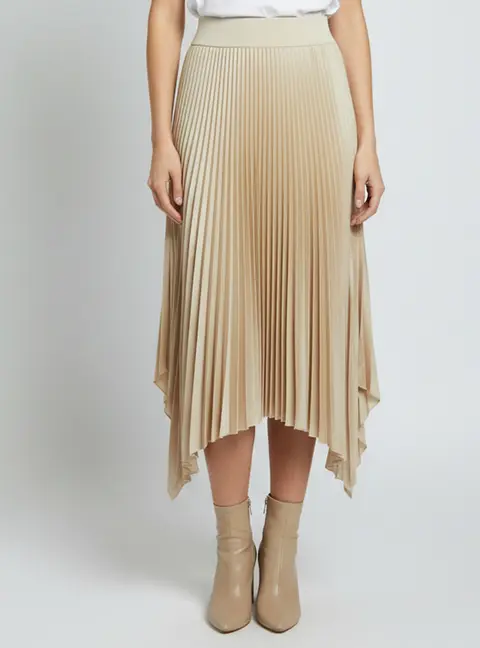 Joseph Beige Pleated Satin Plisse Mid Length Ade Skirt S