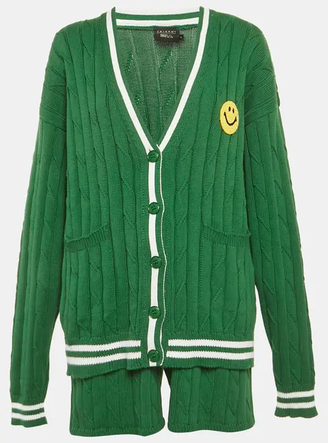 Joshua Sanders x Smiley Green Cable Knit Cardigan and Shorts Set S