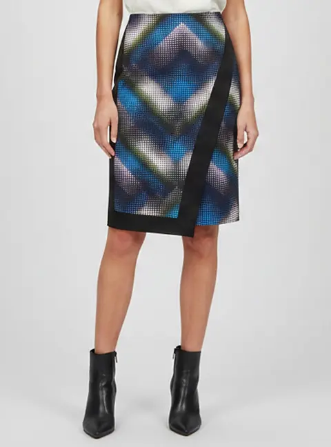 Karen Millen Black Printed Satin Short Skirt L