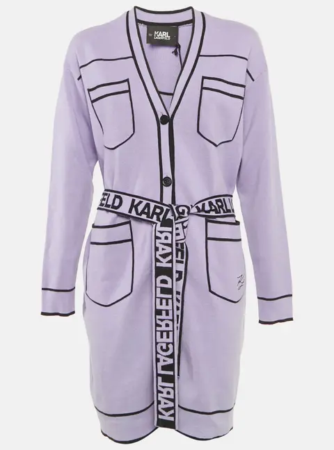 Karl Lagerfeld Purple Wool Blend Logo Belted Cardigan M