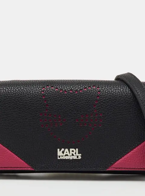 Karl Lagerfeld Medium Black Leather Wallet On Chain