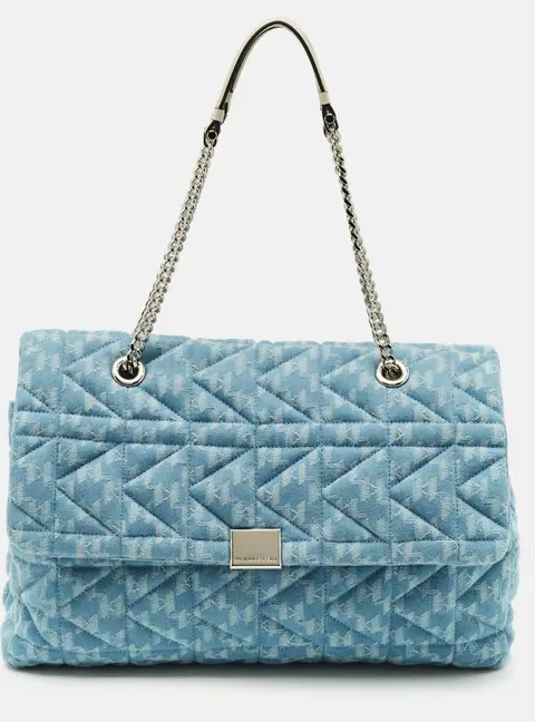 Karl Lagerfeld K/Kuilted Large Blue Denim Jacquard Flap Shoulder Bag