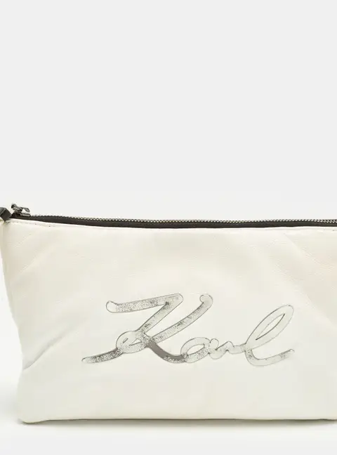 Karl Lagerfeld K/Signature Soft Double White Leather Pouch