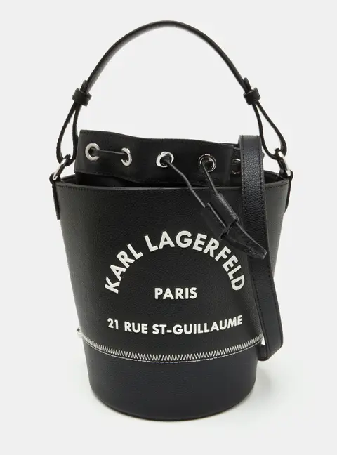 Karl Lagerfeld Rue St- Guillaume Black Leather Bucket Bag