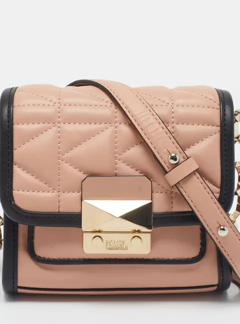 Karl Lagerfeld K/Kuilted Pink/Black Leather Crossbody Bag
