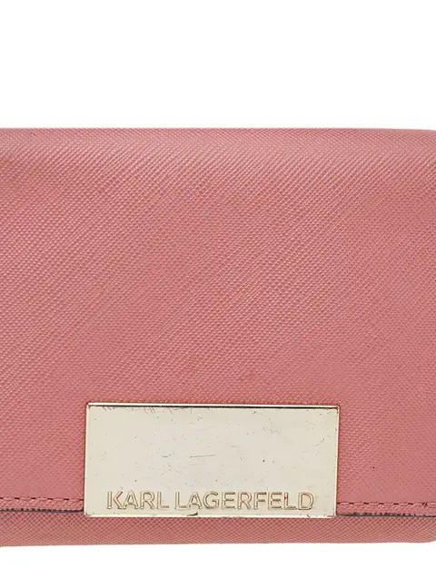 Karl Lagerfeld Pink Saffiano Leather Trifold Wallet
