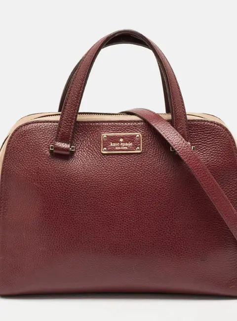 Kate Spade Burgundy/Beige Leather and Suede Satchel