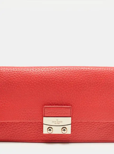 Kate Spade Coral Red Grained Leather Clutch
