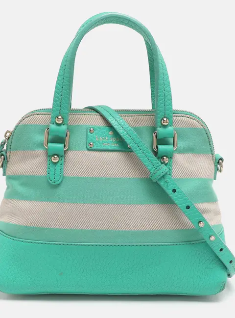 Kate Spade Groove Court Maise Green/Beige Stripe Canvas and Leather Satchel
