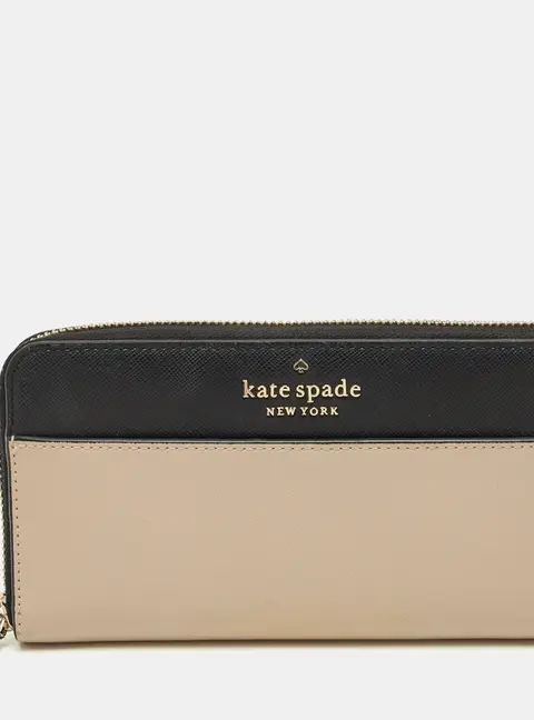 Kate Spade Beige/Black Leather Staci Zip Around Wallet