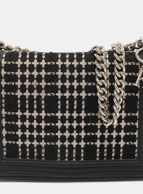 Kate Spade Black Leather and Tweed Reese Park Marci Shoulder Bag