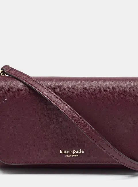 Kate Spade Ava Flap Burgundy Leather Wallet On Chain