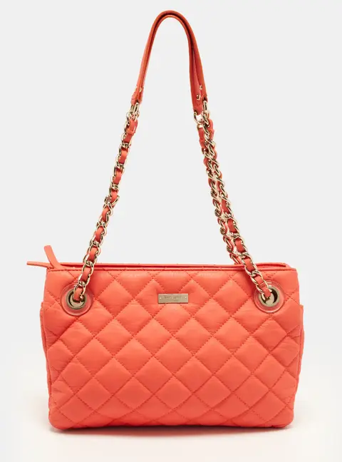 Kate Spade Gold Coast Maryanne Orange Quilted Leather Tote