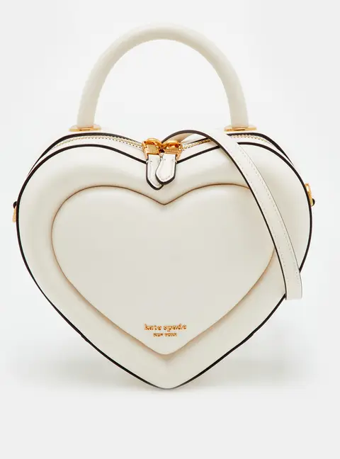 Kate Spade Off White Leather Pitter Patter 3D Heart Top Handle Bag