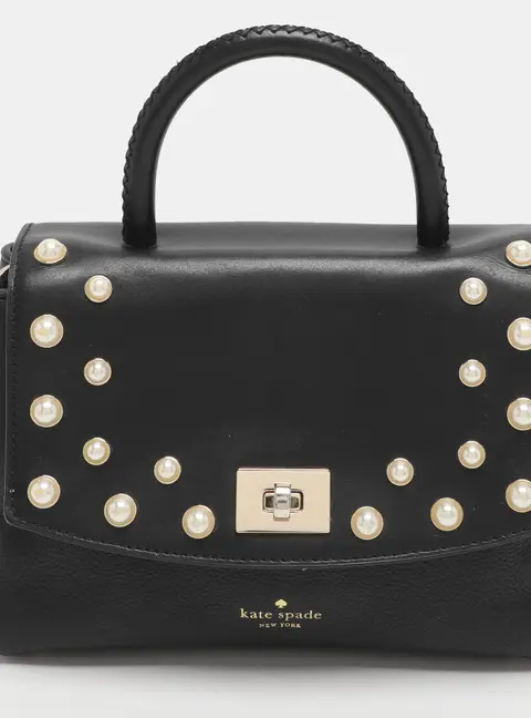 Kate Spade Shonna Serrano Place Black Leather Pearl Embellished Top Handle Bag