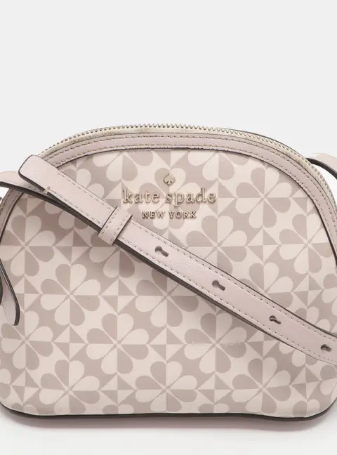 Kate Spade Hollie Beige Clover Geo Leather Dome Crossbody Bag