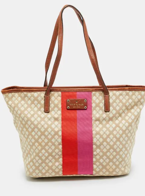 Kate Spade Harmony Stripe Brown/Beige Canvas and Leather Tote